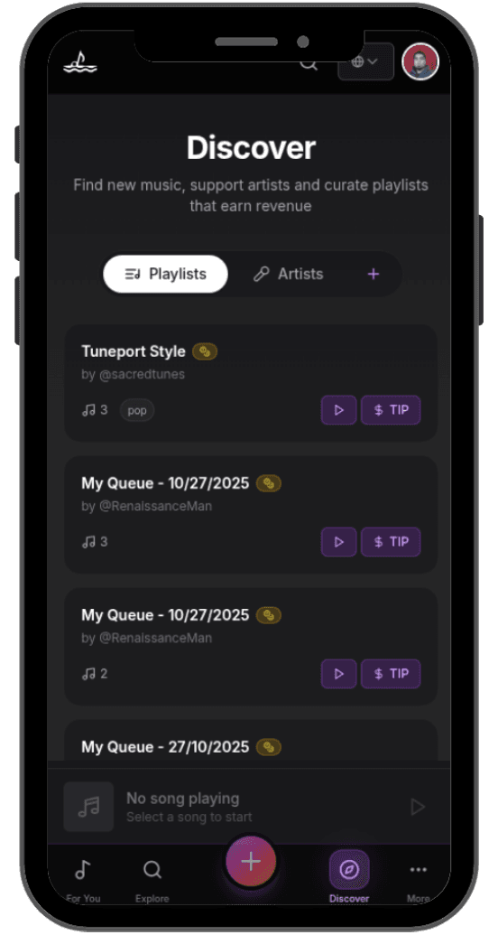 Tuneport player interface